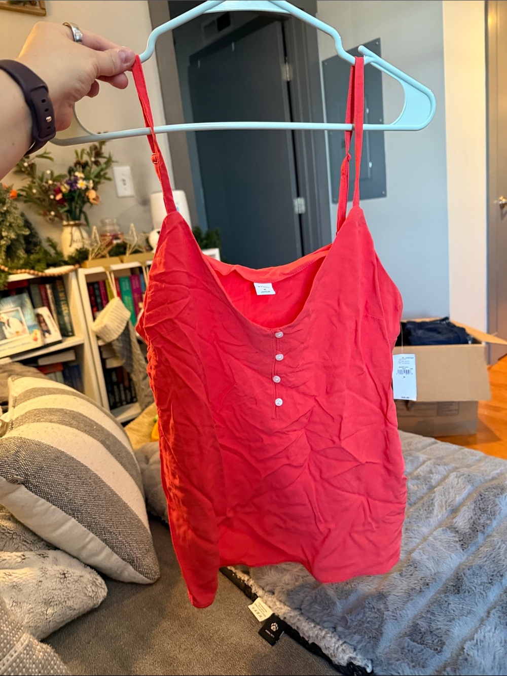 Old Navy Red Spaghetti-Strap Tank with Button Detail
